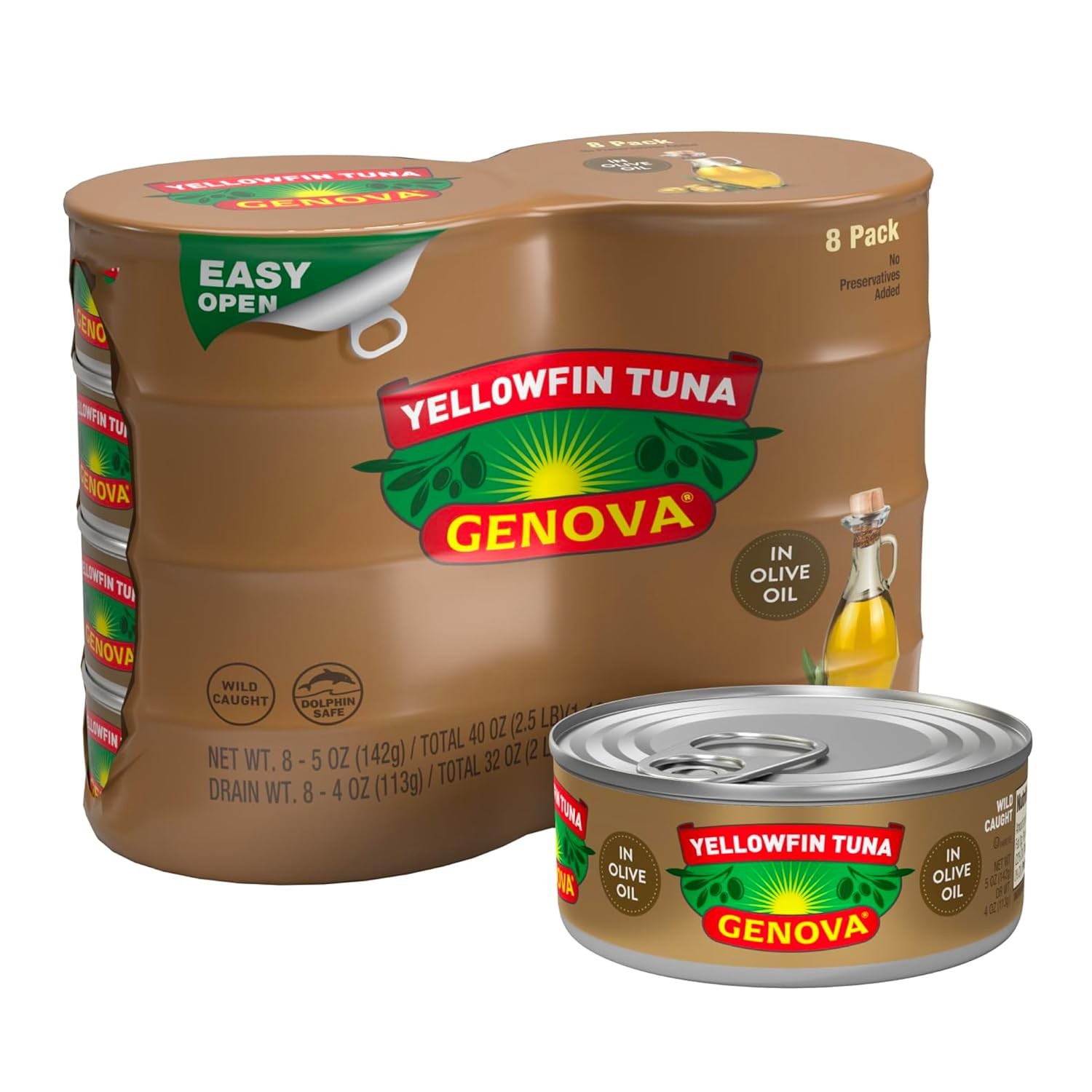 Genova Premium Yellowfin Tuna in Olive Oil, 5 Ounce Cans, 5 (Pack of 8)