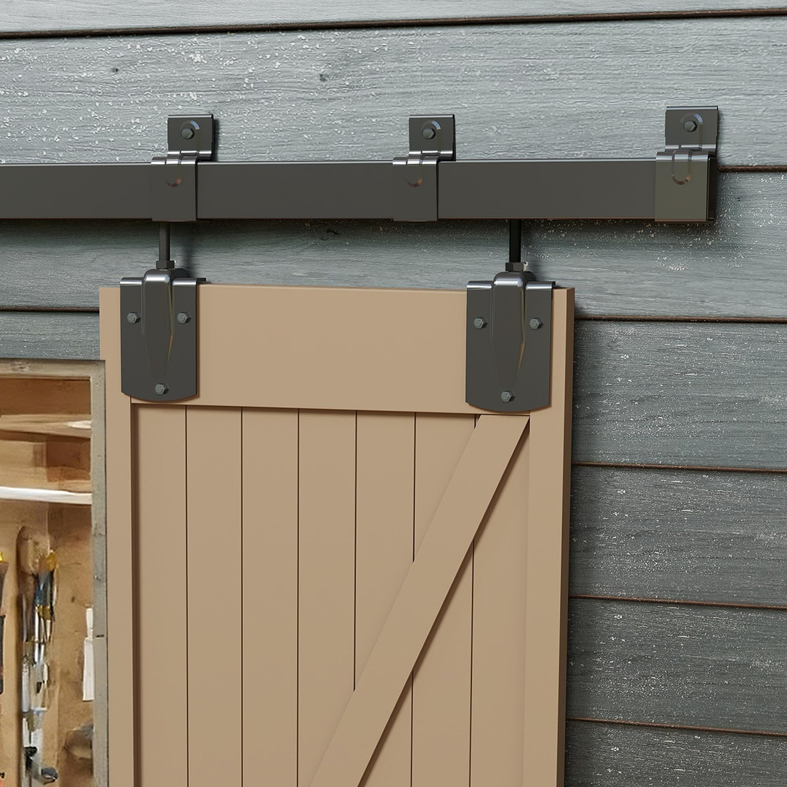 JUBEST 8FT Box Rail Exterior Barn Door Hardware Kit, Heavy-Duty 8FT, Black