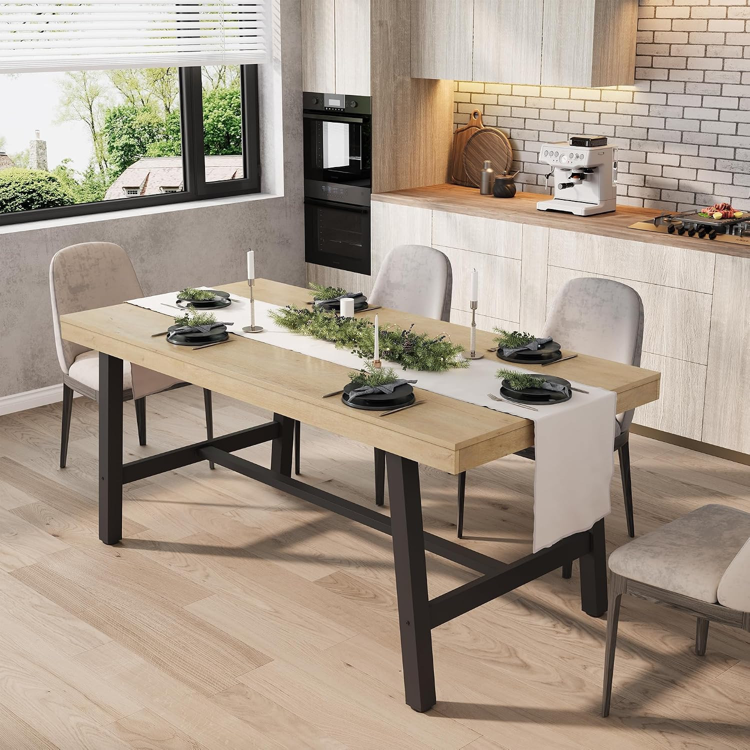 Industrial 63" Dining Table for 4-6 with Rustic Wood Top & Metal Legs