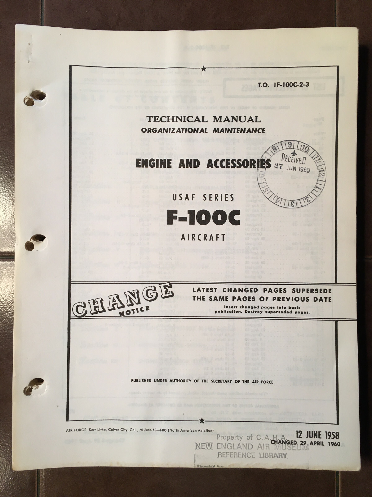 North American F-100C Super Sabre Engine J57 & Accessories Maintenance Manual