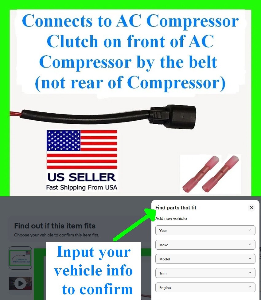 fits Ford AC Compressor Clutch Connector Plug Pigtail Harness Air Conditioning