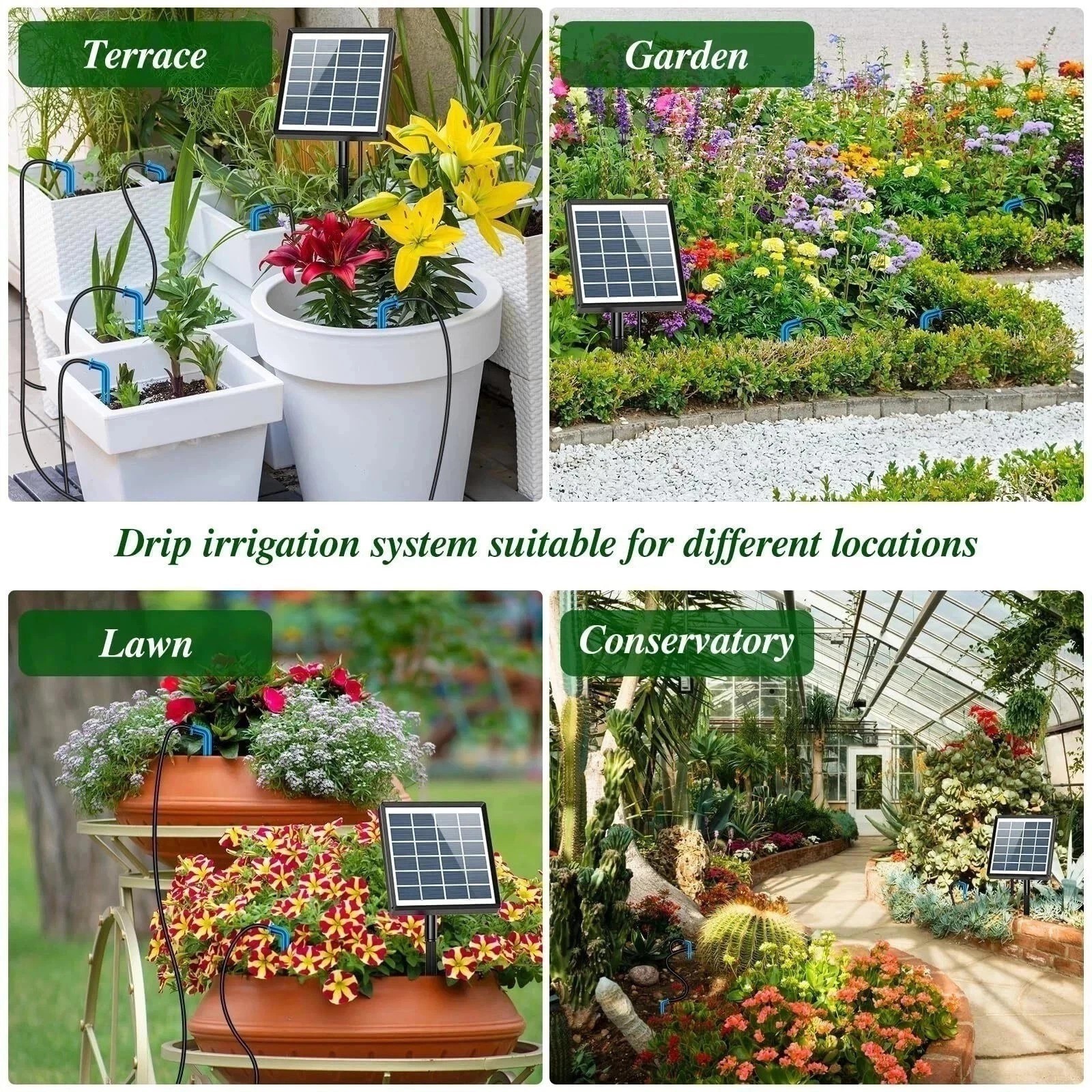 50FT Solar Automatic Drip Irrigation System Kit Plant Watering Timer Greenhouse
