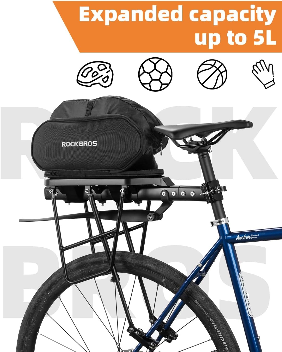 ROCKBROS Foldable Bike Bag for Rear Rack - Durable, Expandable, and Versatile -
