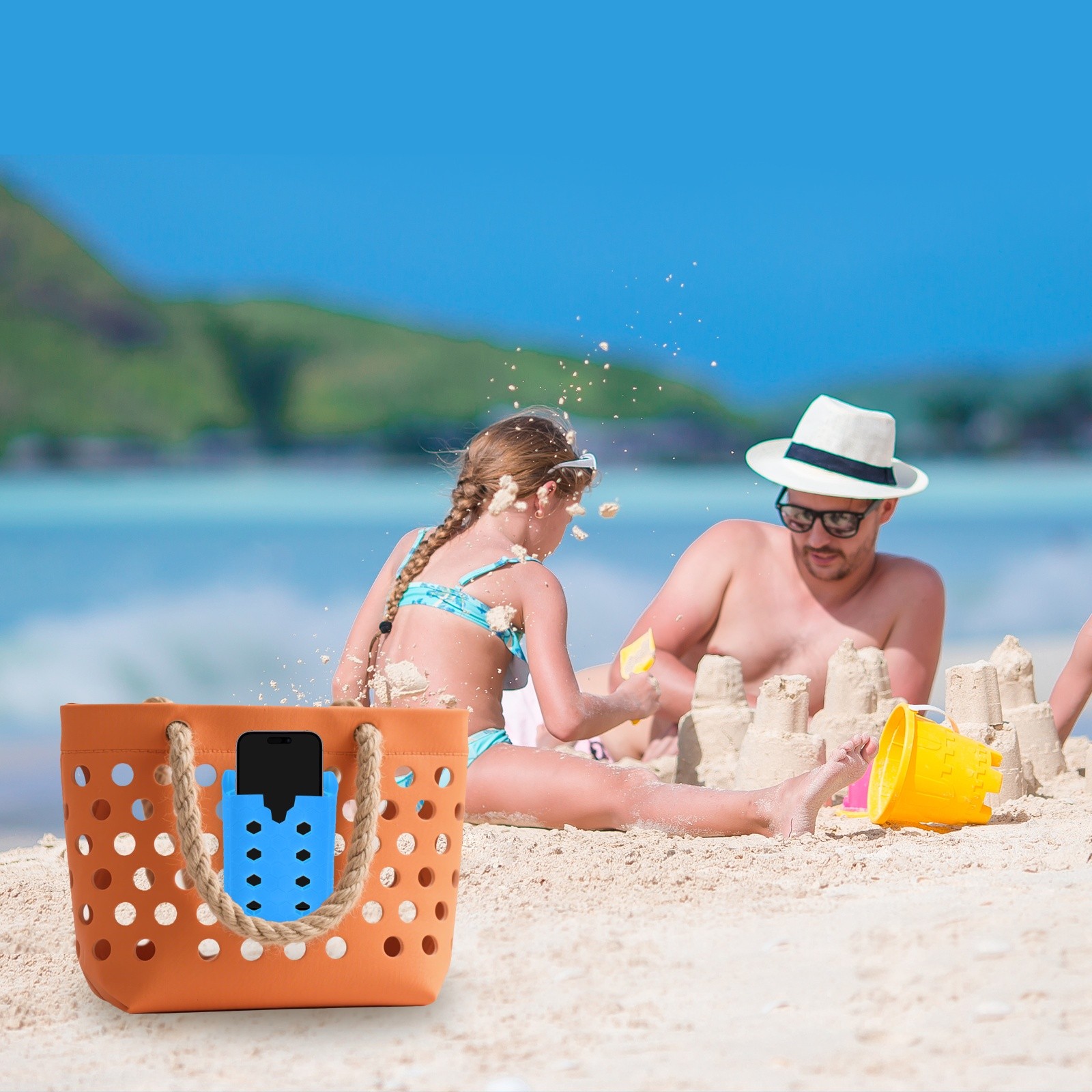 2Pcs Organizer Holder for Beach Bag, Square Hole Insert Holder Charm, Black