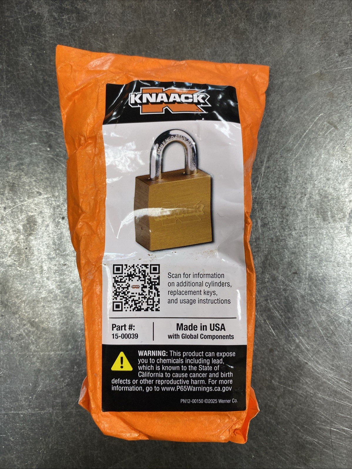Knaack Padlock Orange Body MPN 15-00039 Keyed Brass Lock Made in USA Secure