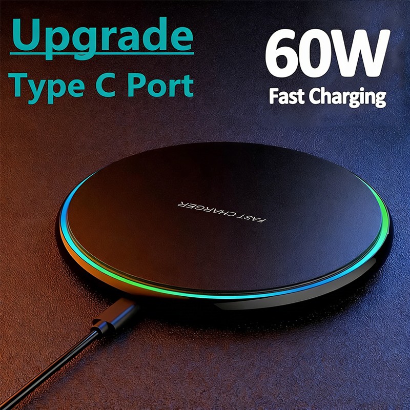 60W Wireless Charger For iPhone 17 16 15 14 13 12 Fast Charging Pad Dock Station