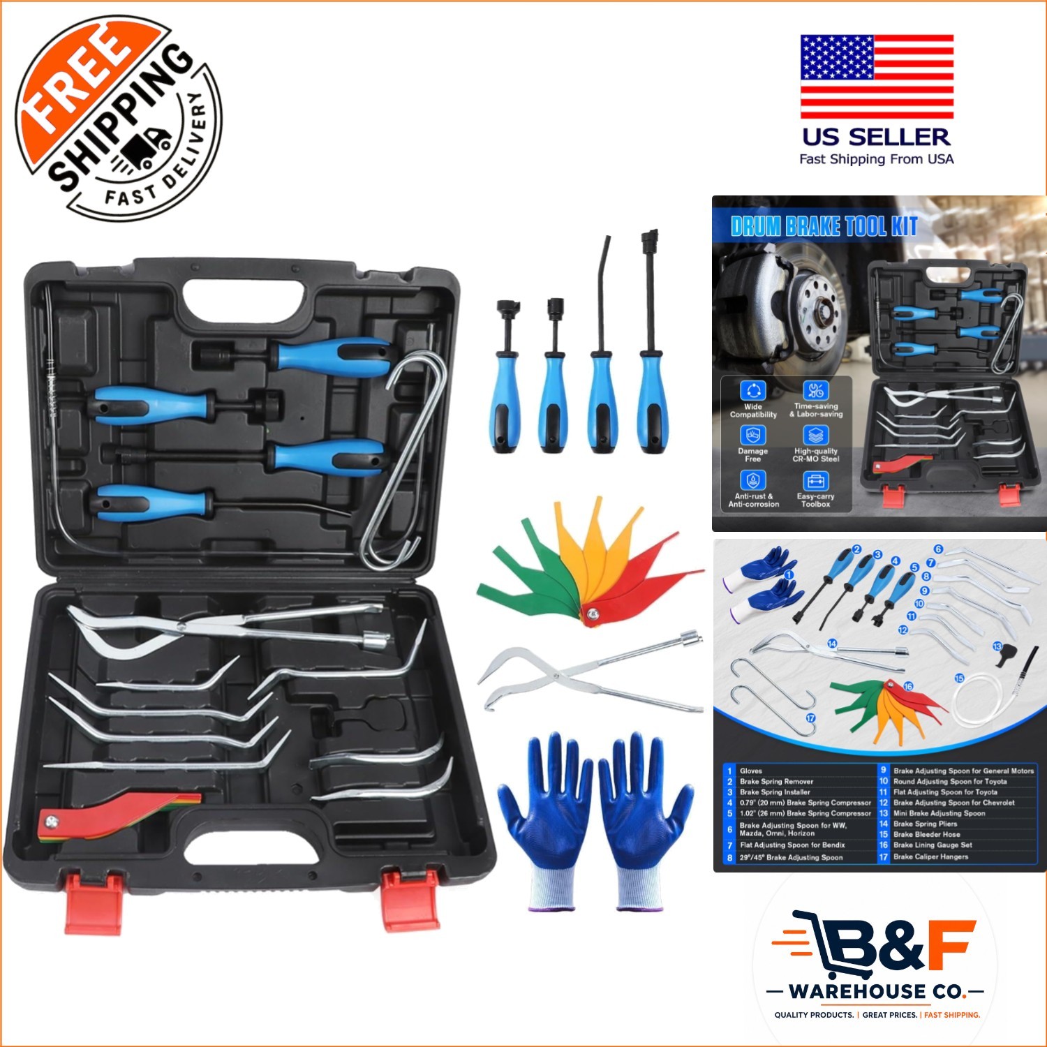 Professional 18PCS Brake Tool Kit for Easy Repair & Adjustment of Drum Brakes