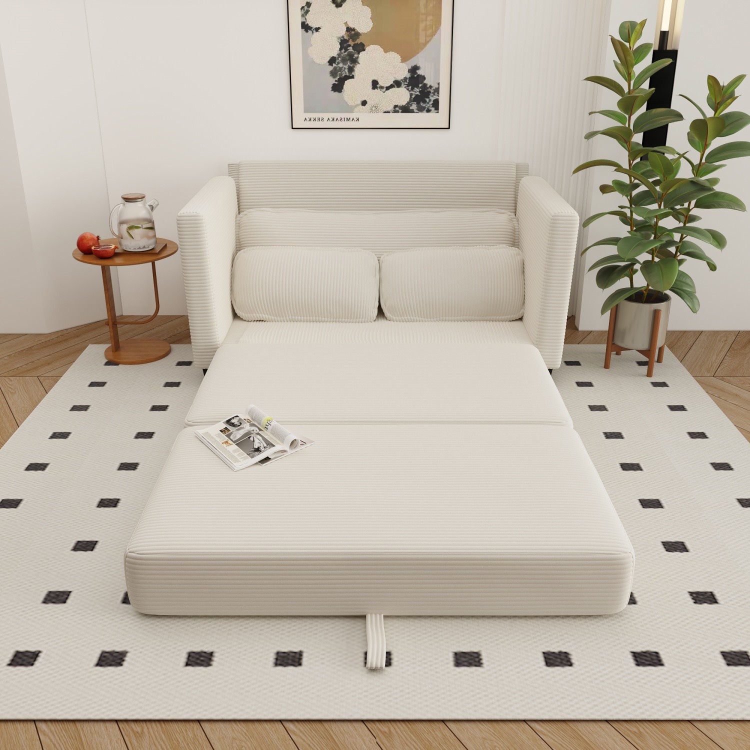 Modern Corduroy Sofa Bed Loveseat 2-in-1 Convertible Futon Couch w/ Pull Out Bed