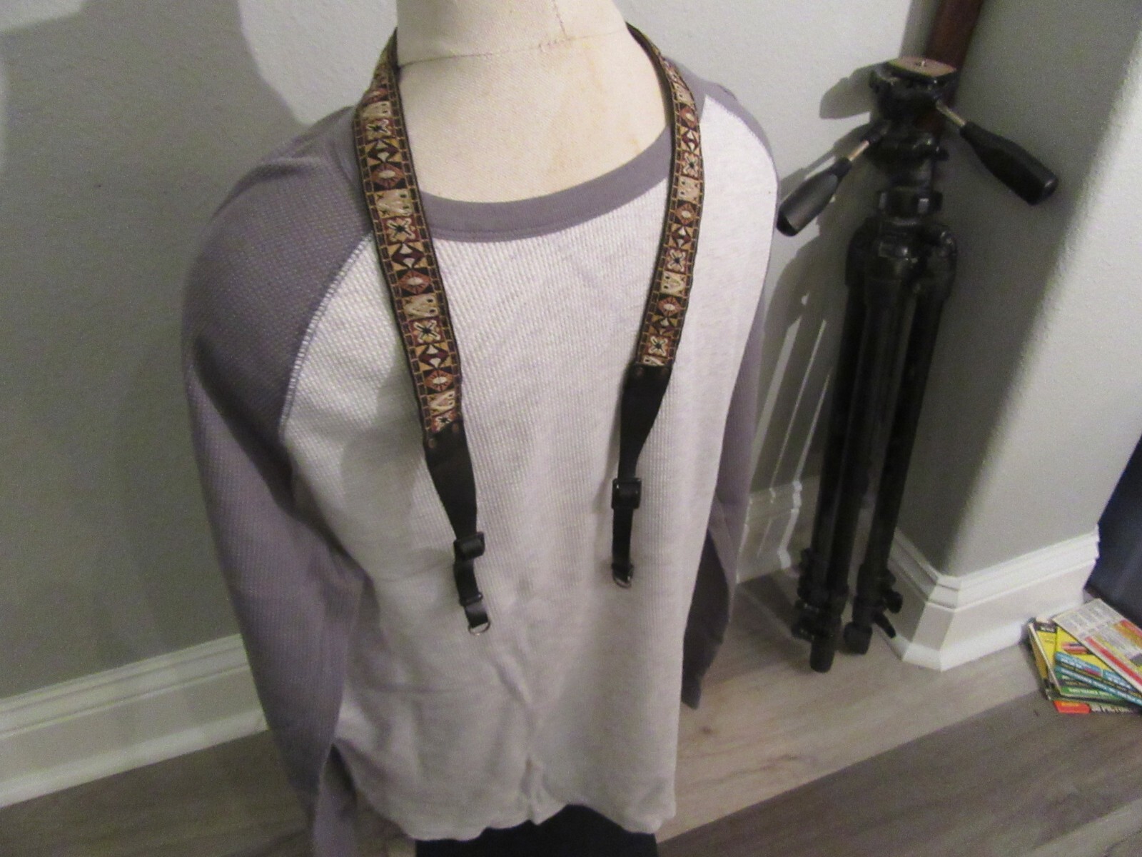 Nice Used Narrow Hippie Camera Strap Looks Nice   Good Stitching Etc.