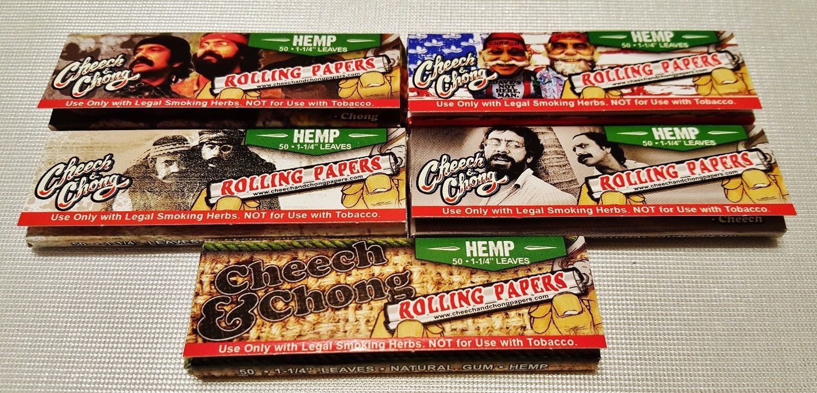 5 Packs High Quality Cheech & Chong Hemp 1 1/4 Rolling Papers 50 Per