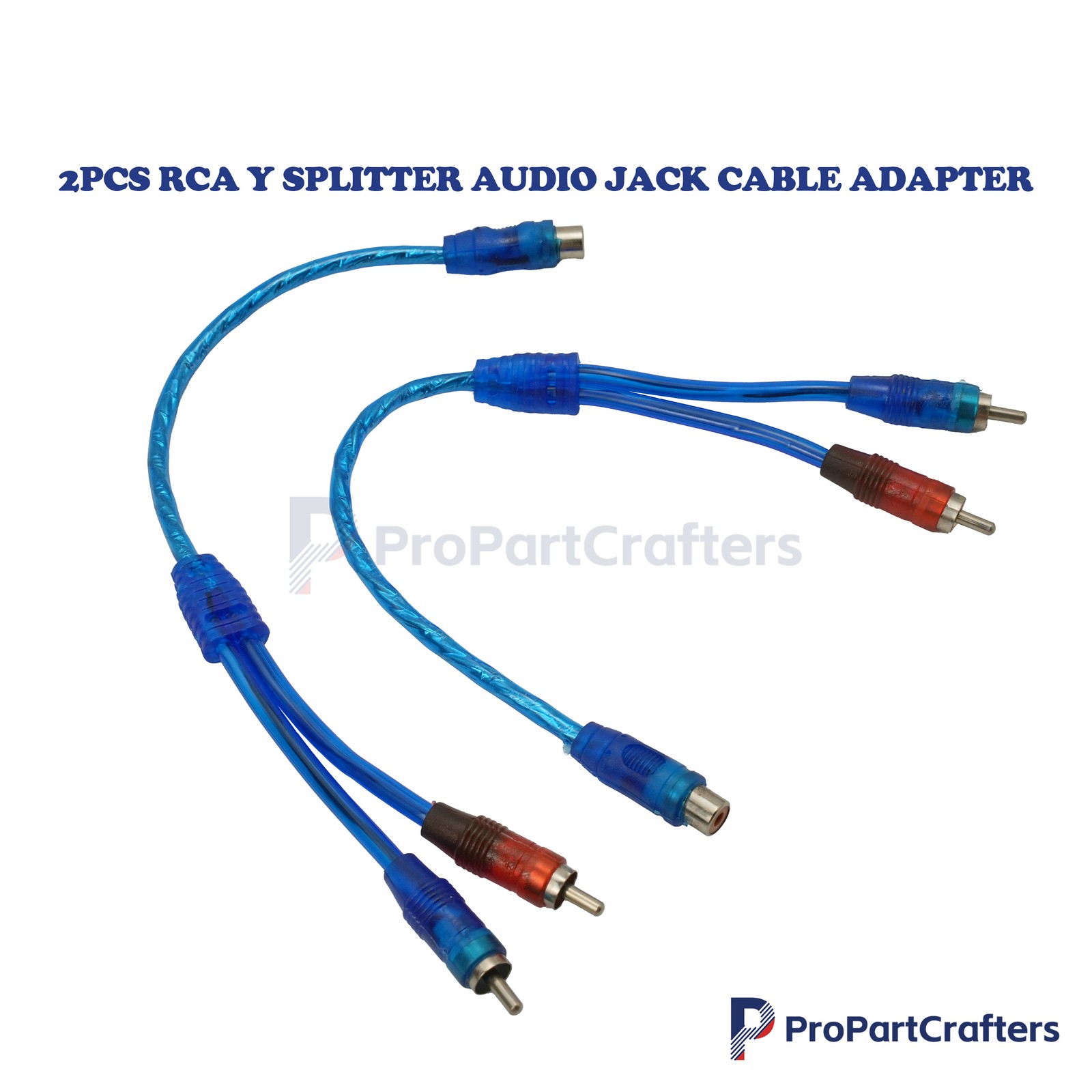 2PCS 1 Female To 2 Male Connector RCA Y Splitter Audio Jack Cable Adapter Blue