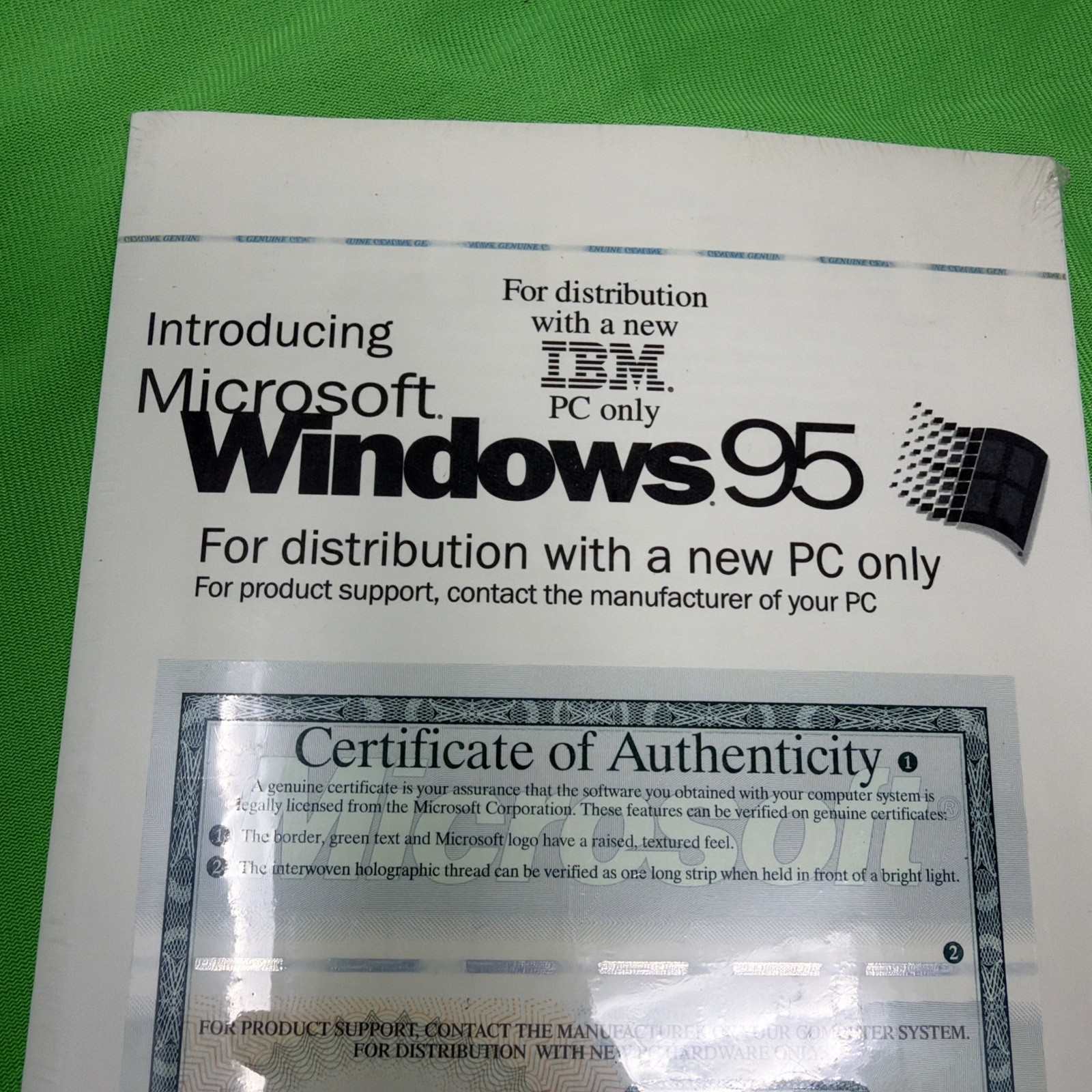 Microsoft Windows 95 Certificate of Authenticity Sealed In Original Packaging