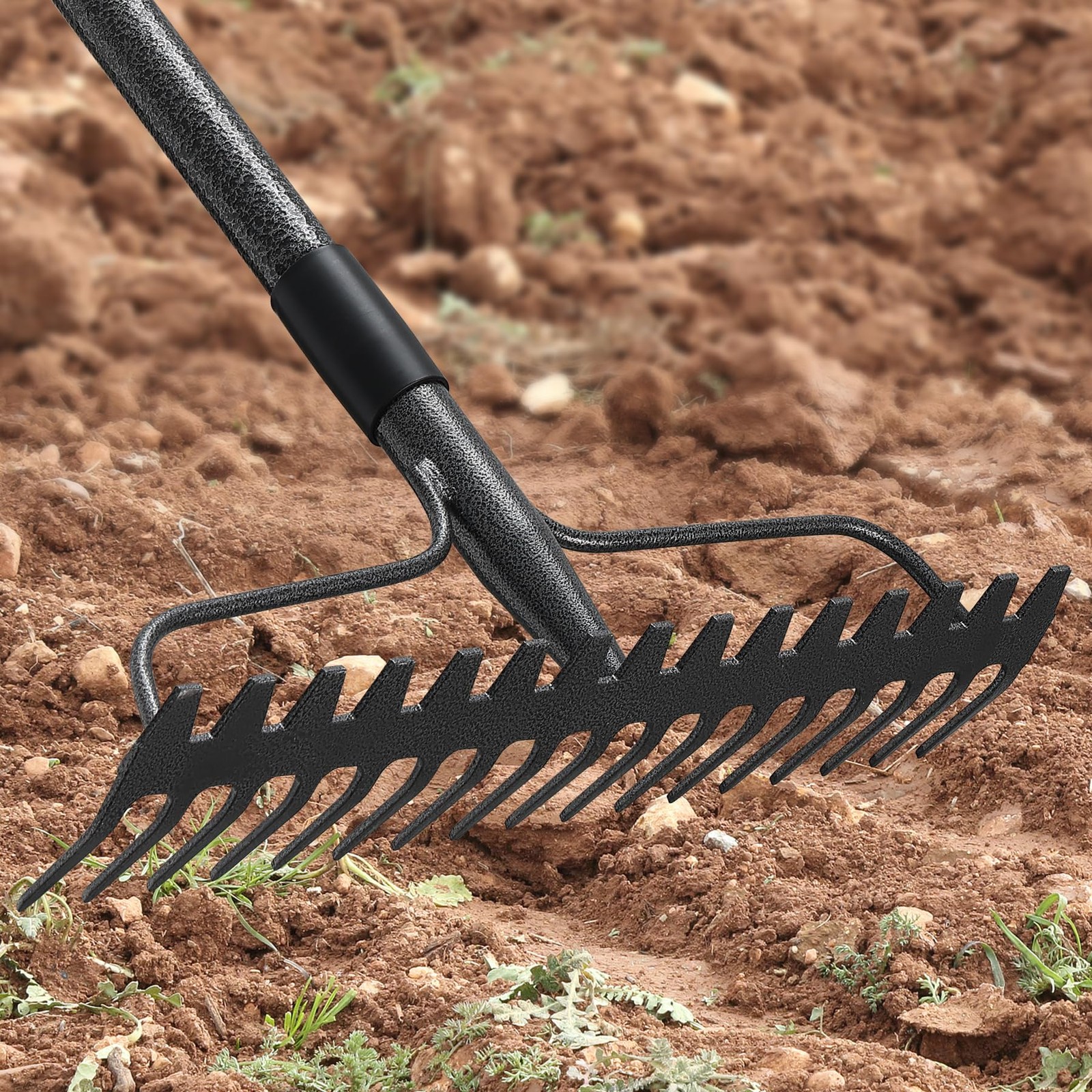 60'' Heavy Duty Garden Rake with Stainless Steel Handle, Metal Head for Loose...