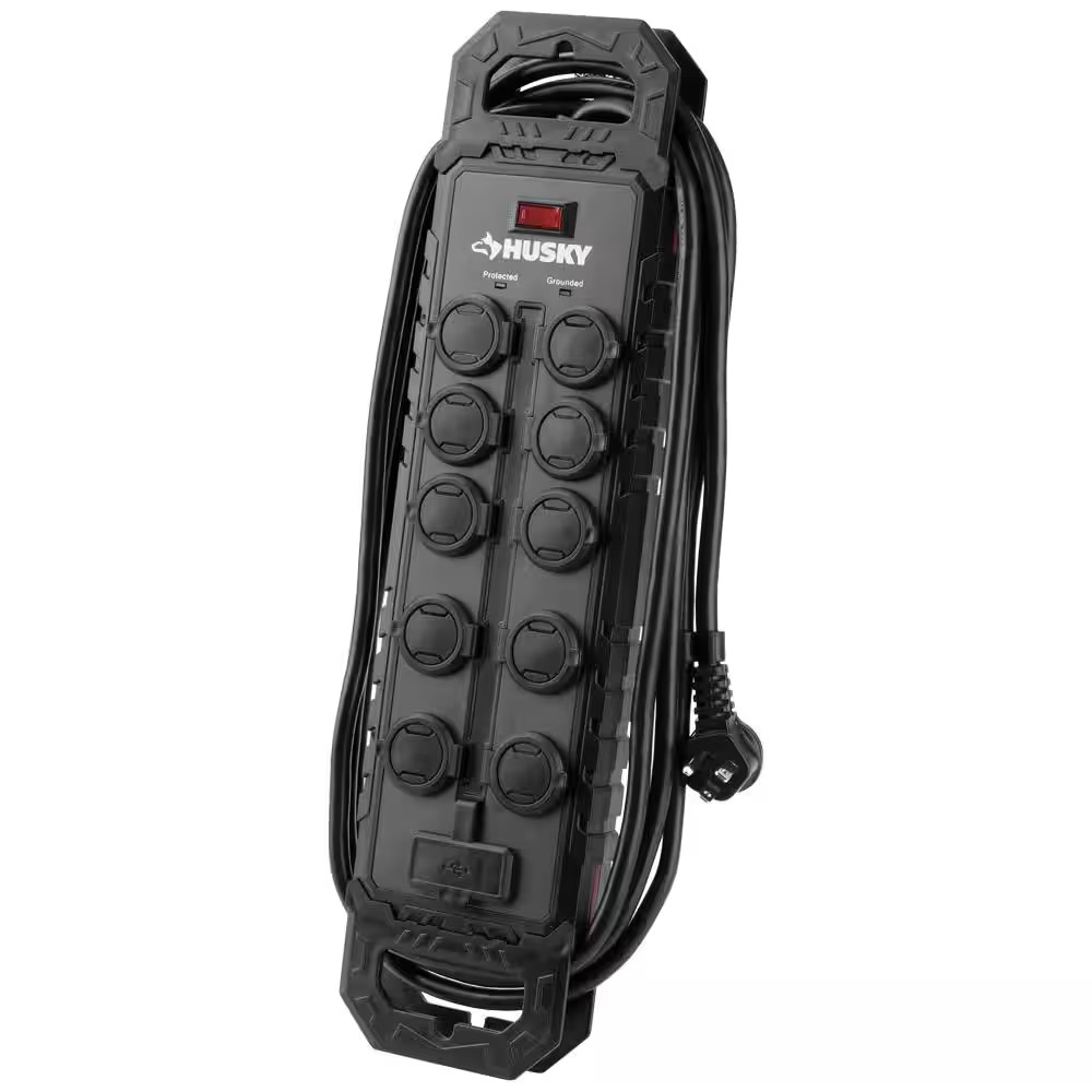 10 Ft. 14/3 Heavy Duty 10-Outlet 4200 Joule Surge Protector with USB-A and USB-C