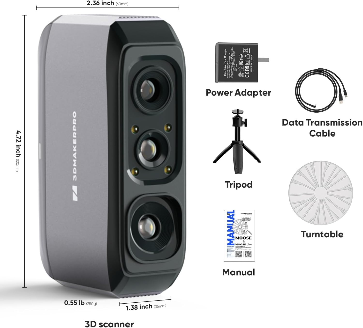 Moose Lite Handheld 3D Scanner - 0.05mm Precision for Effortless 3D Printing