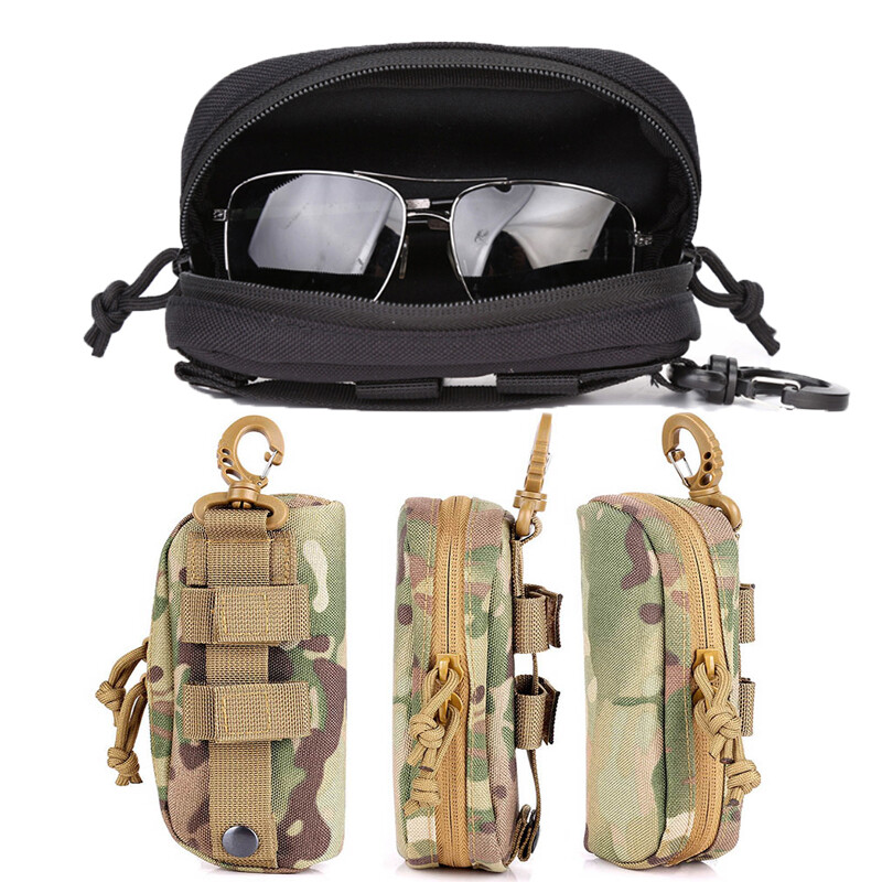 Tactical Zipper Sunglasses Carrying Case Nylon Molle Pouch Waist Pack Bag