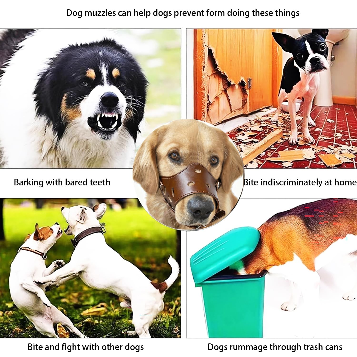 Soft PU Leather Dog Muzzle Prevent Biting Barking Chewing Small Brown Guard