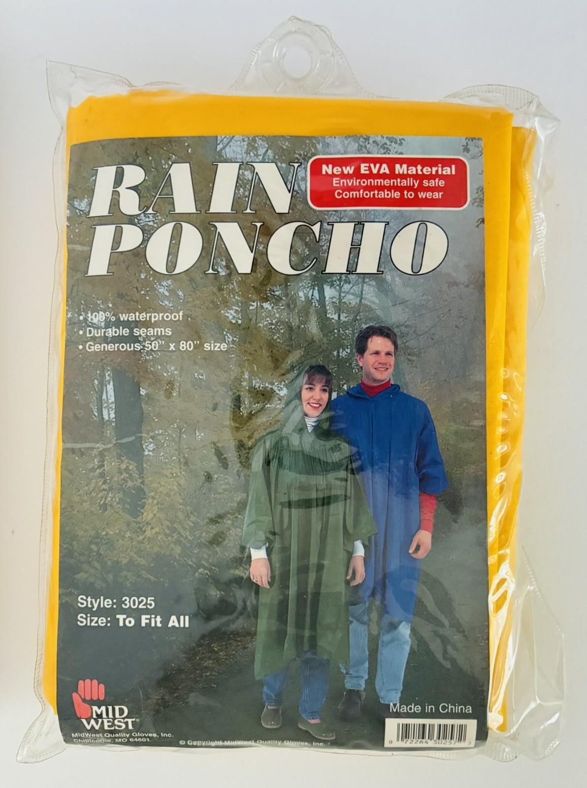NWT O/S Yellow Rain Poncho from Midwest Quality Gloves 50 x 80 inches