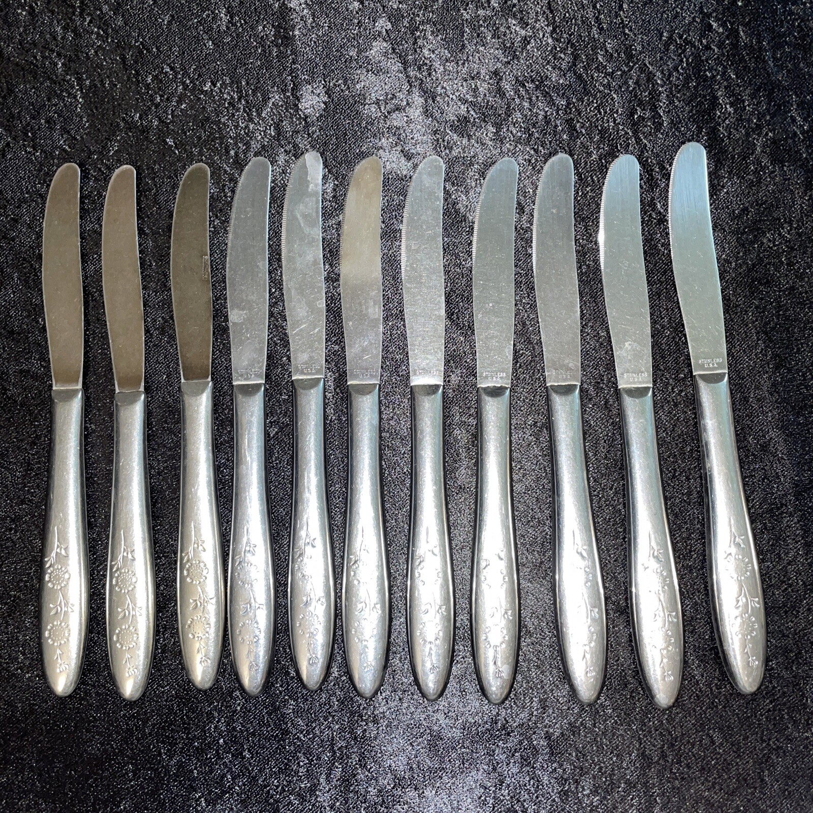 Hollow Dinner Knife Knives Wood Dale Sears Roebuck Stainless USA Older 11 Pcs.