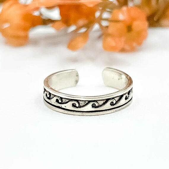 Wave Toe Ring 925 Sterling Silver Midi Ring Ocean Ring