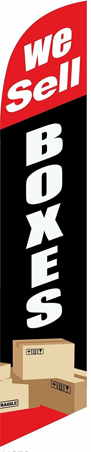 We Sell Boxes (red/black) Feather Banner Swooper Flag - NO WIND REQUIRED -...