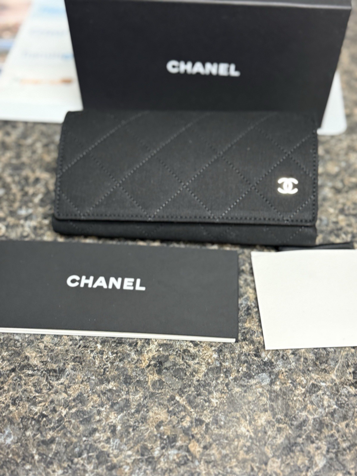 Chanel Black Quilted Leather Sunglasses Large Case & Book & Box Authentic