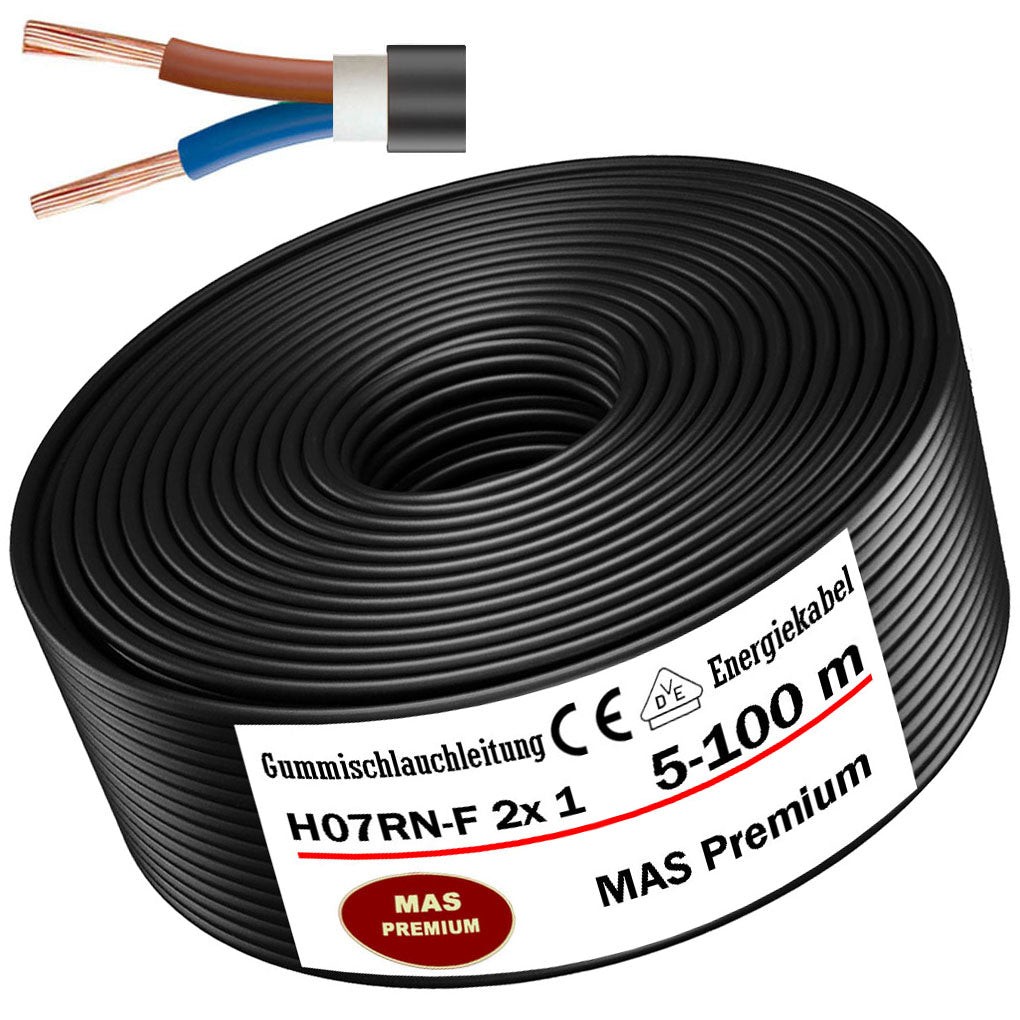 5-100m H07RN-F 2x1 rubber hose line construction site cable flexible for devices
