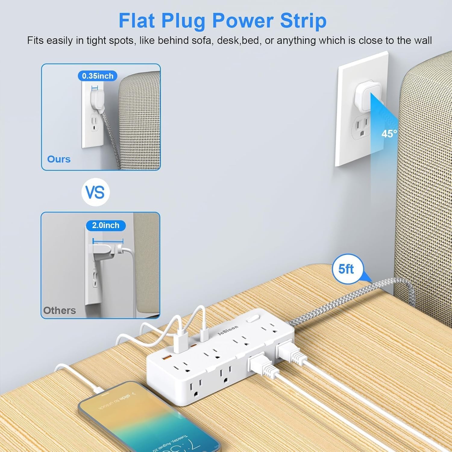 Power Strip Surge Protector - Multi Plug Outlet Adapter with 8 Widely...
