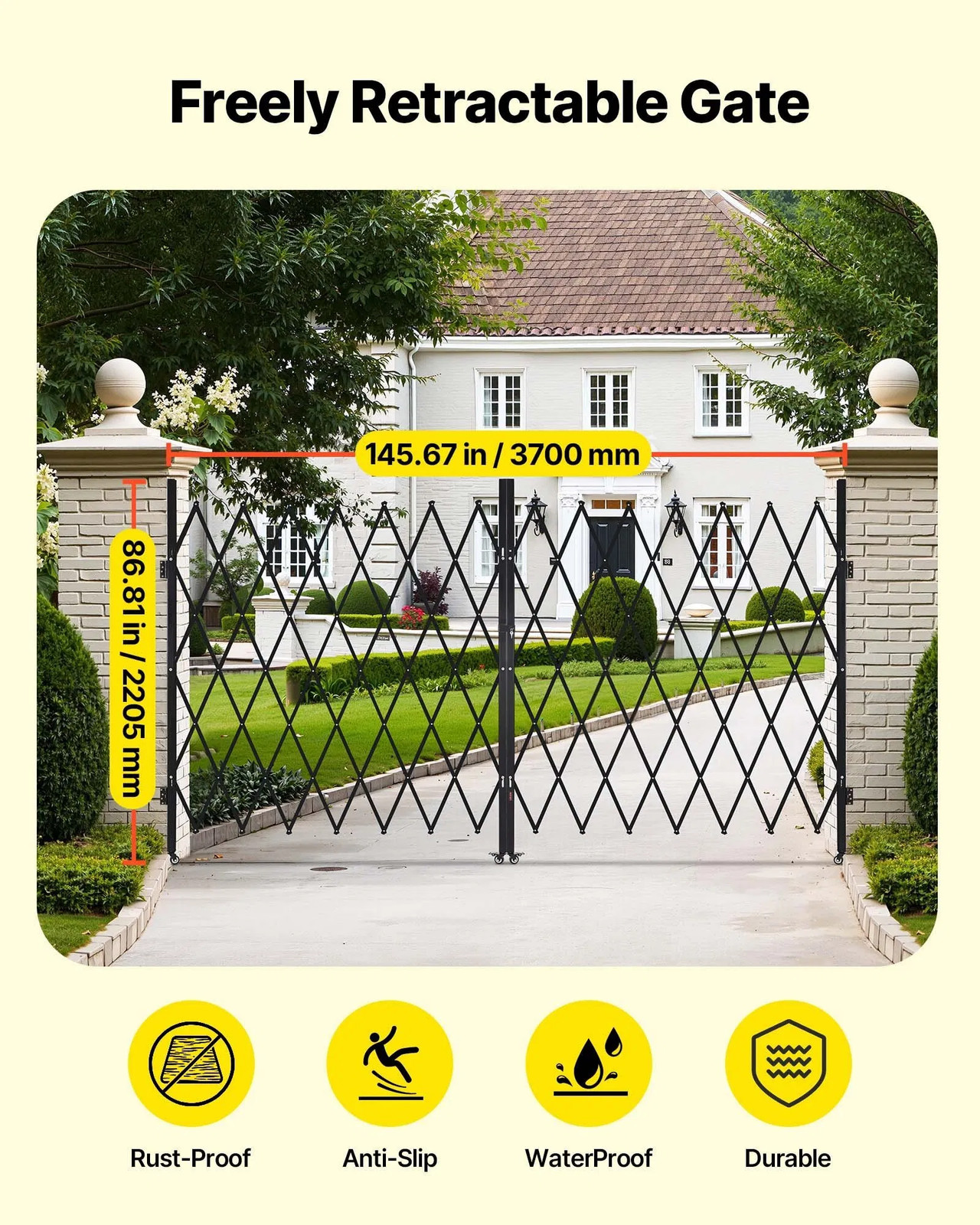 Double Folding Security Gate, Lockable Scissor Gate with 360?° Swivel Caster