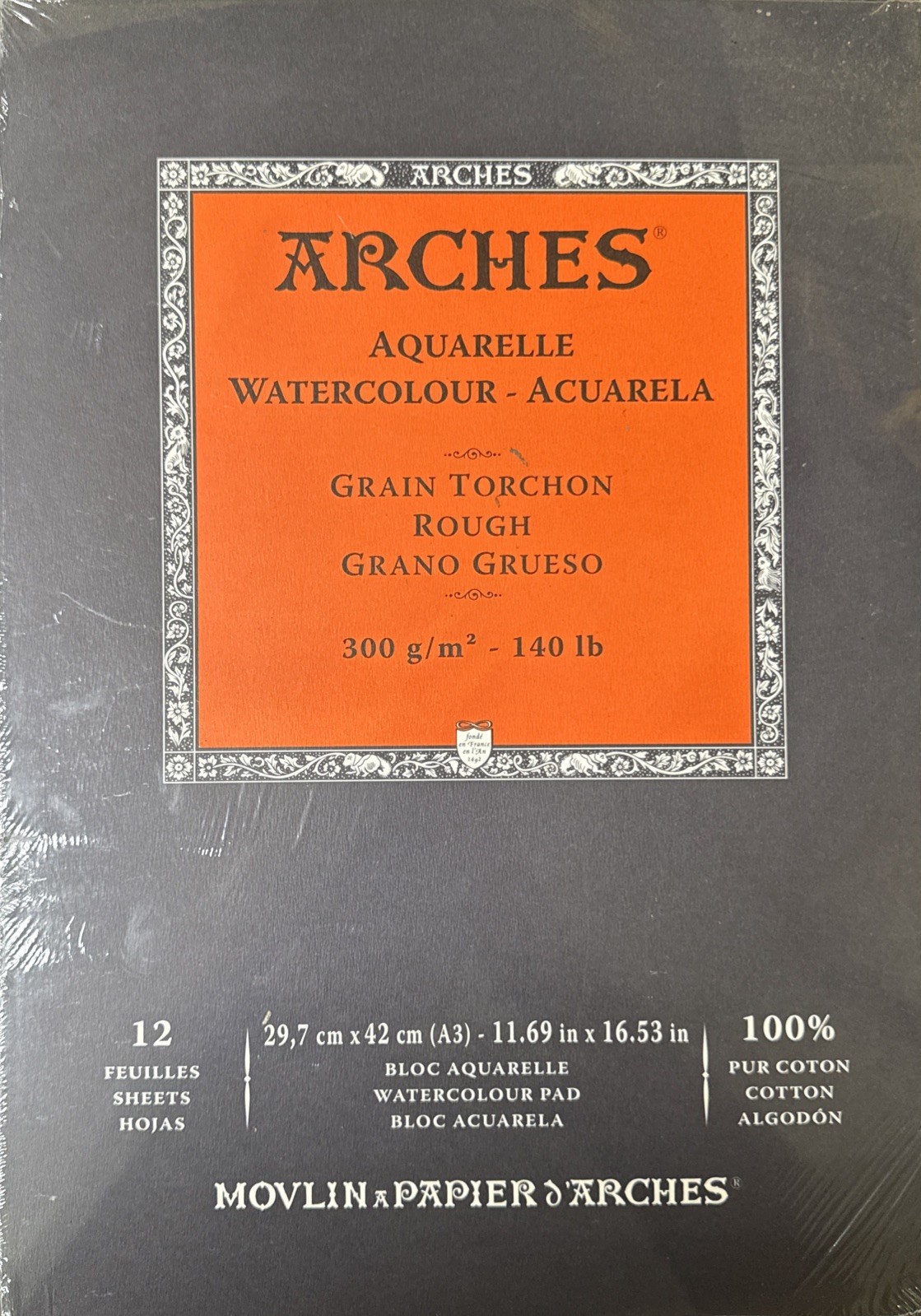 3 Pack (36) Arches Watercolor Rough 11.69x16.53 inches, 12 Sheets A1795104