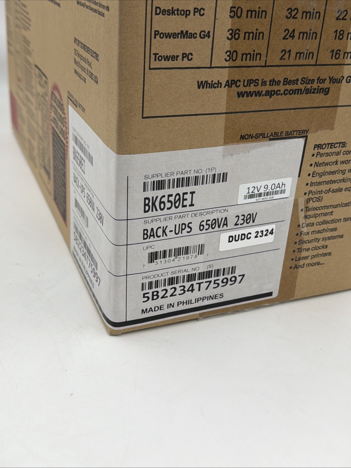 APC BK650EI BACK UPS 600VA TOWER 230V REPLACEABLE BATTERY