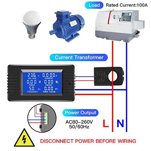 AC Current Voltage Amperage 100A Meter(Split Core Transformer), Black