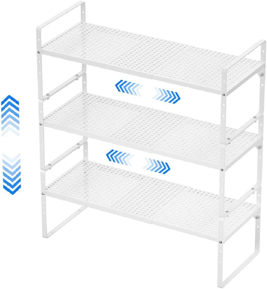 Stackable Expandable Cabinet Shelf Rack - 3 Pack Kitchen Organizer