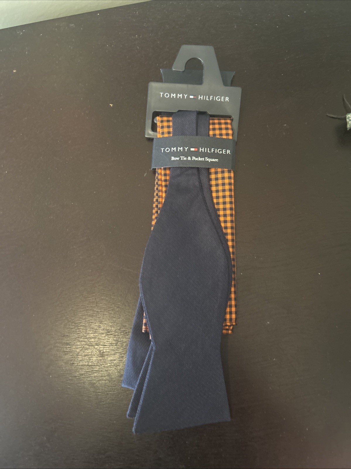 Tommy Hilfiger NWT Bowtie And Pocket Square Blue Orange Check