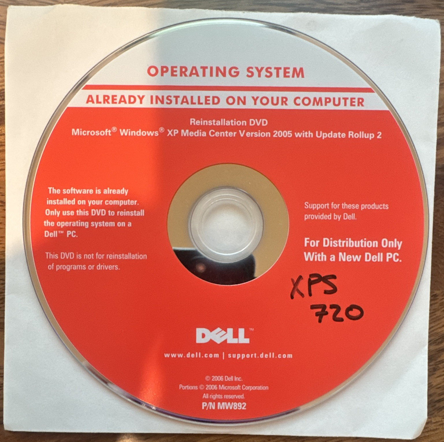Dell Windows XP Media Center 2005 Reinstallation DVD English MPN MW892