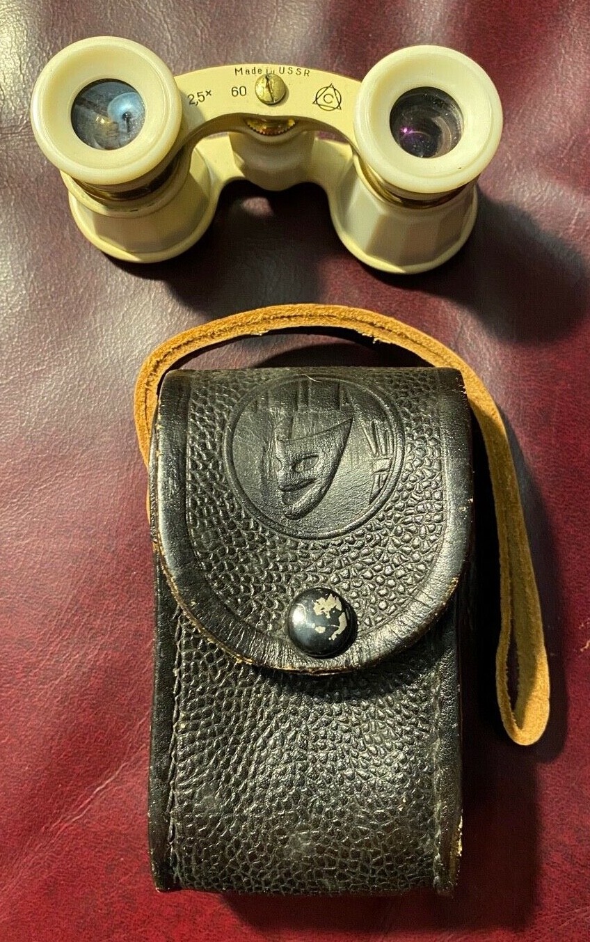 Vintage Soviet Union USSR Opera Theatre Glasses Binoculars With Leather Case