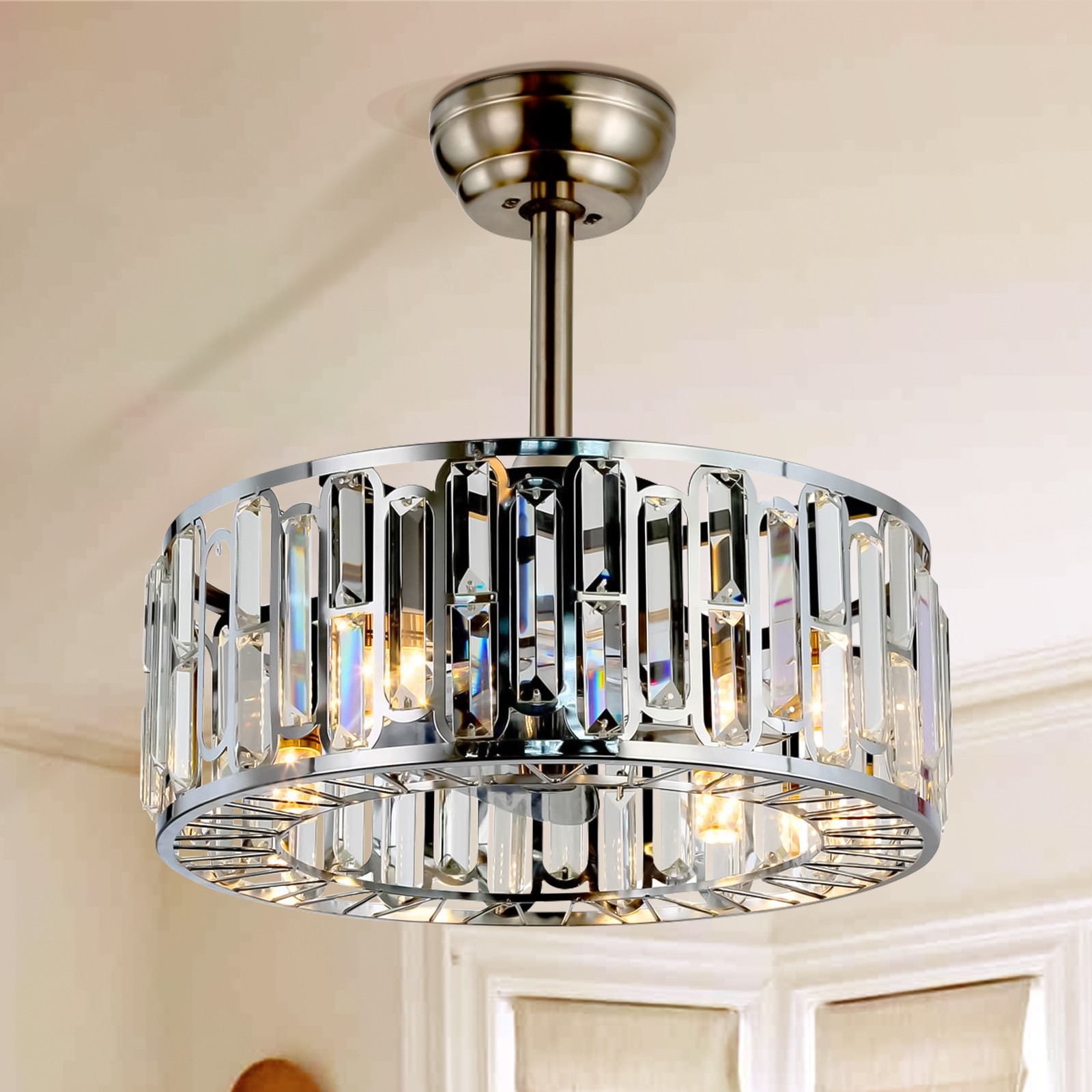 18inch Industrial Ceiling Fan, Silver Chandelier Ceiling Fan with Remote Control