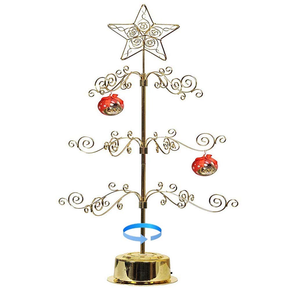 24 Inch Metal Ornament Display Tree, Rotating Hanger, Wire Hook, Gold, Taiwan