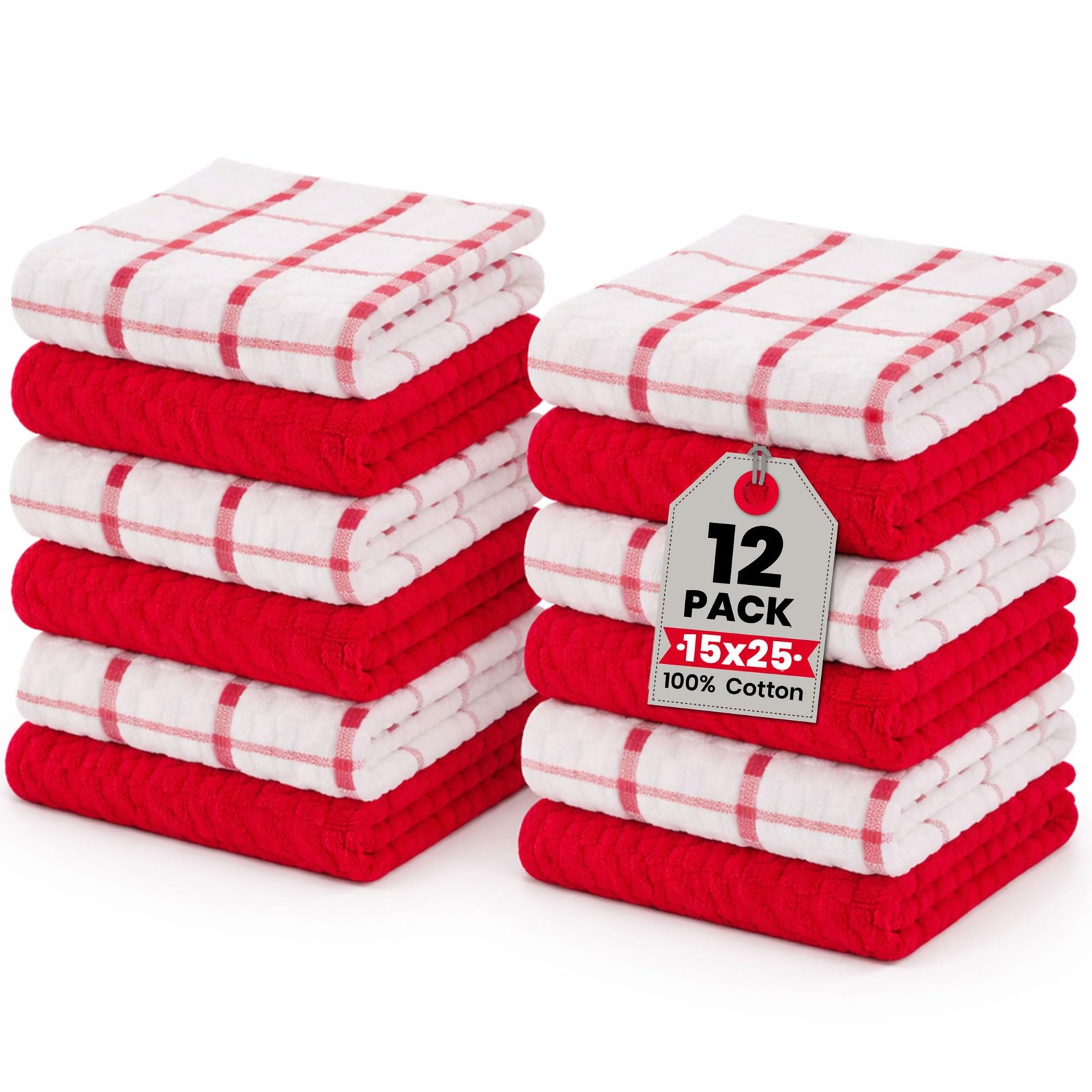 Kitchen Towels 12 Pack Premium 100% Cotton Dish Towels for Kitchen (15 x 25 I...