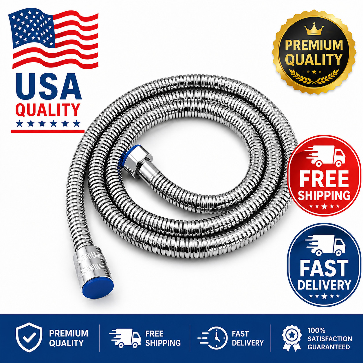 304 Stainless Steel Shower Hose Flexible Bathroom Replacement 1.5M 2M