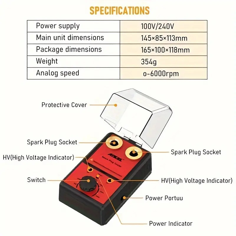 Car 12V Dual Hole Spark Plug Tester Diagnostic Tool Gasoline Ignition Analyzer