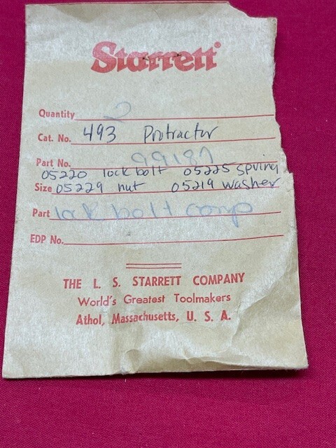 Starrett PT99187 Lock Bolt Complete ONLY for C493/C493B Protractor & Depth Gage