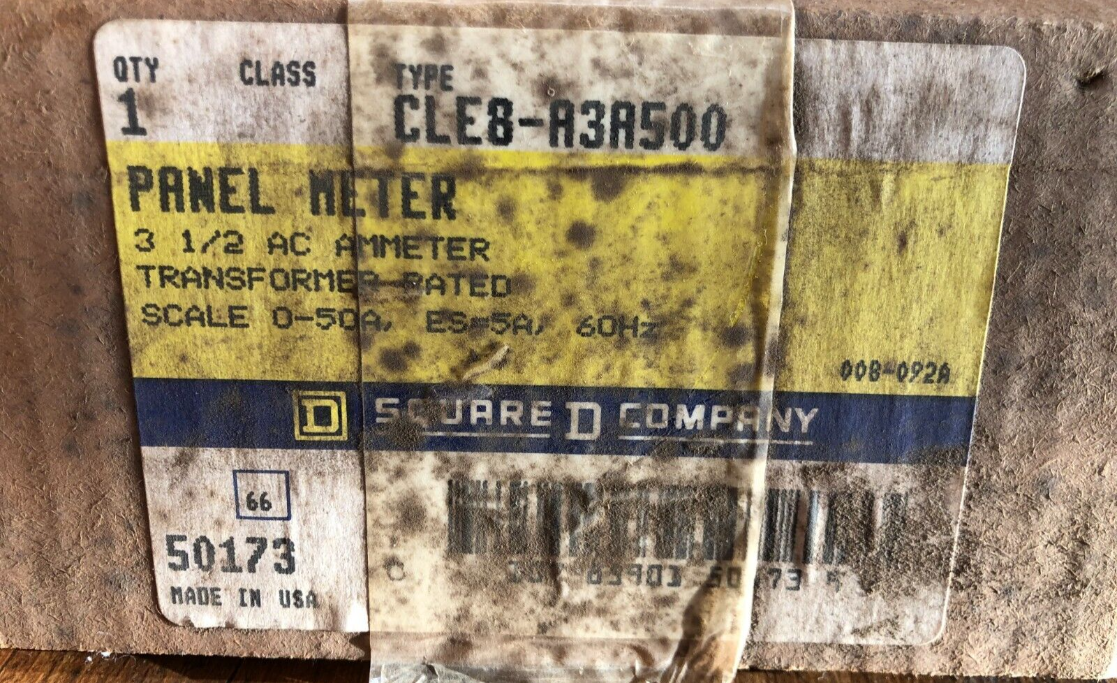 Panel Meter 3 1/2 AC Meter CLE8-A3A500 50173 Square D Company