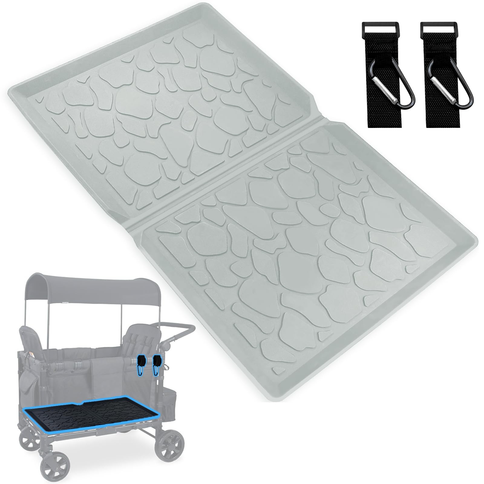 Grey Stroller Wagon Mat For W4 Series 33.5x20.5 Inch Reusable Protector Hook