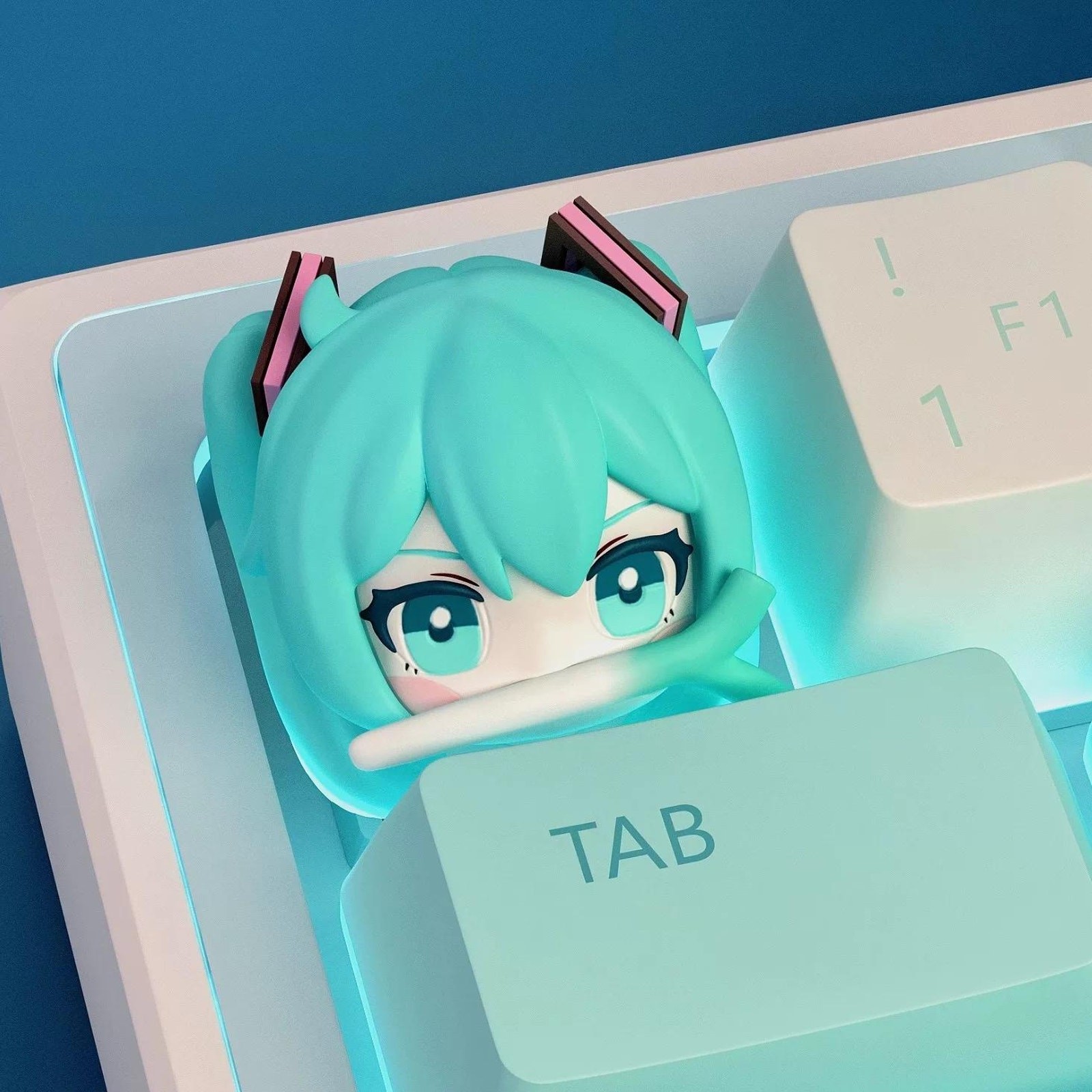 Teal Idol Inspired Artisan Keycap for Mechanical Keyboard