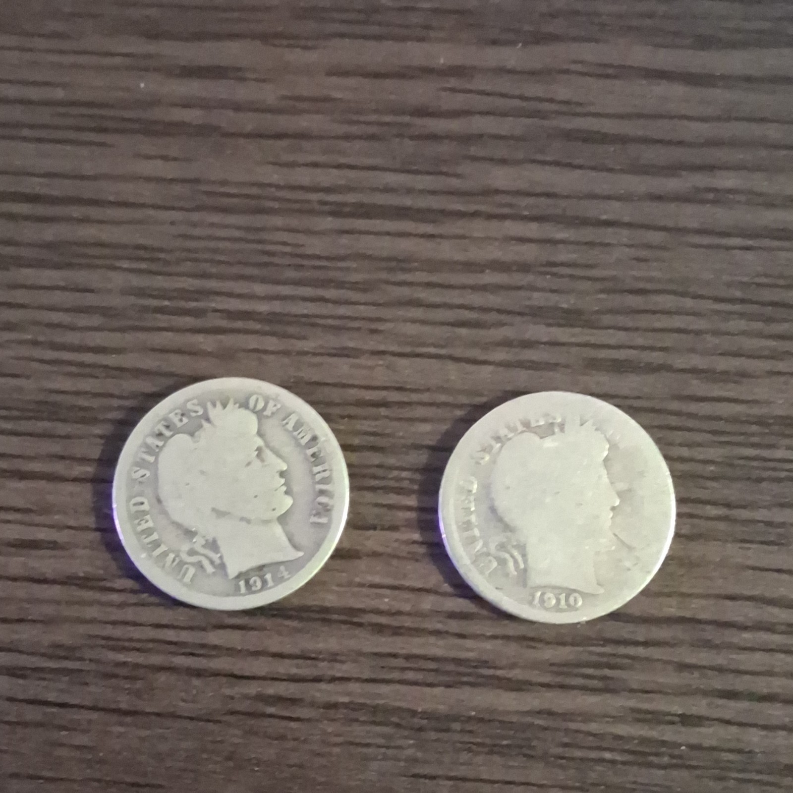 1914 & 1916 Barber Dime 10C Lot of 2 Coins Circulated Business Strike