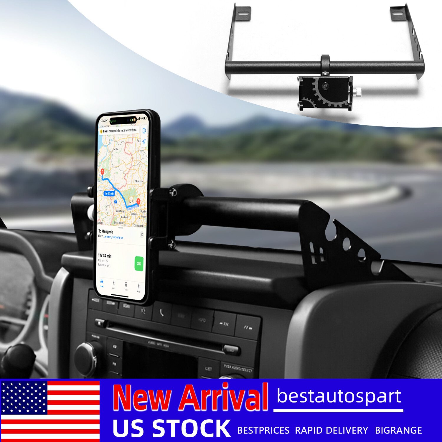 Mobile Cell Phone Holder Bracket Dash Mount For Jeep Wrangler JK JKU 2007+ Black