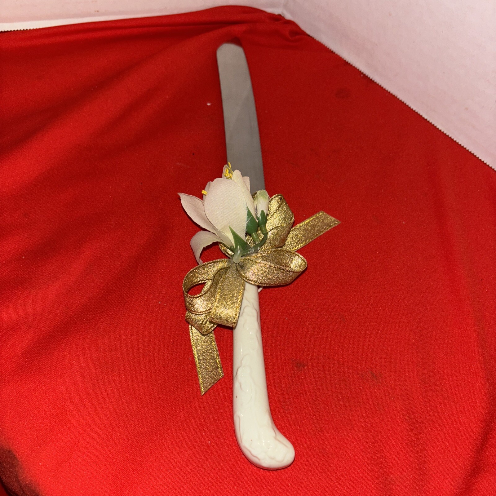 Wedding Cake Knife White Floral Vine Handle-Stainless Blade-12” Long-Estate Find