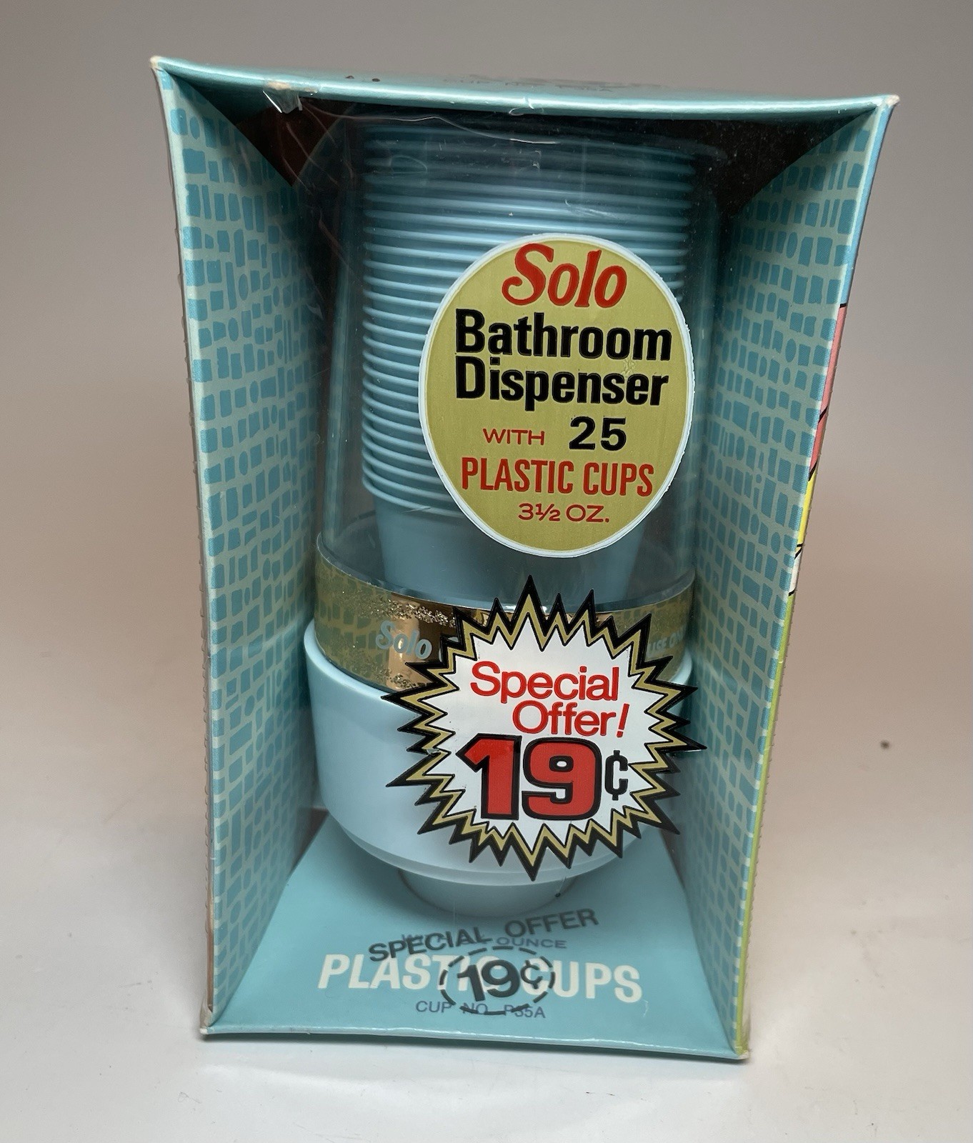 VTG Solo Plastic Cup Dispenser Aqua/Hold New Sealed W 25 3.5 Oz. Cup 1970’s