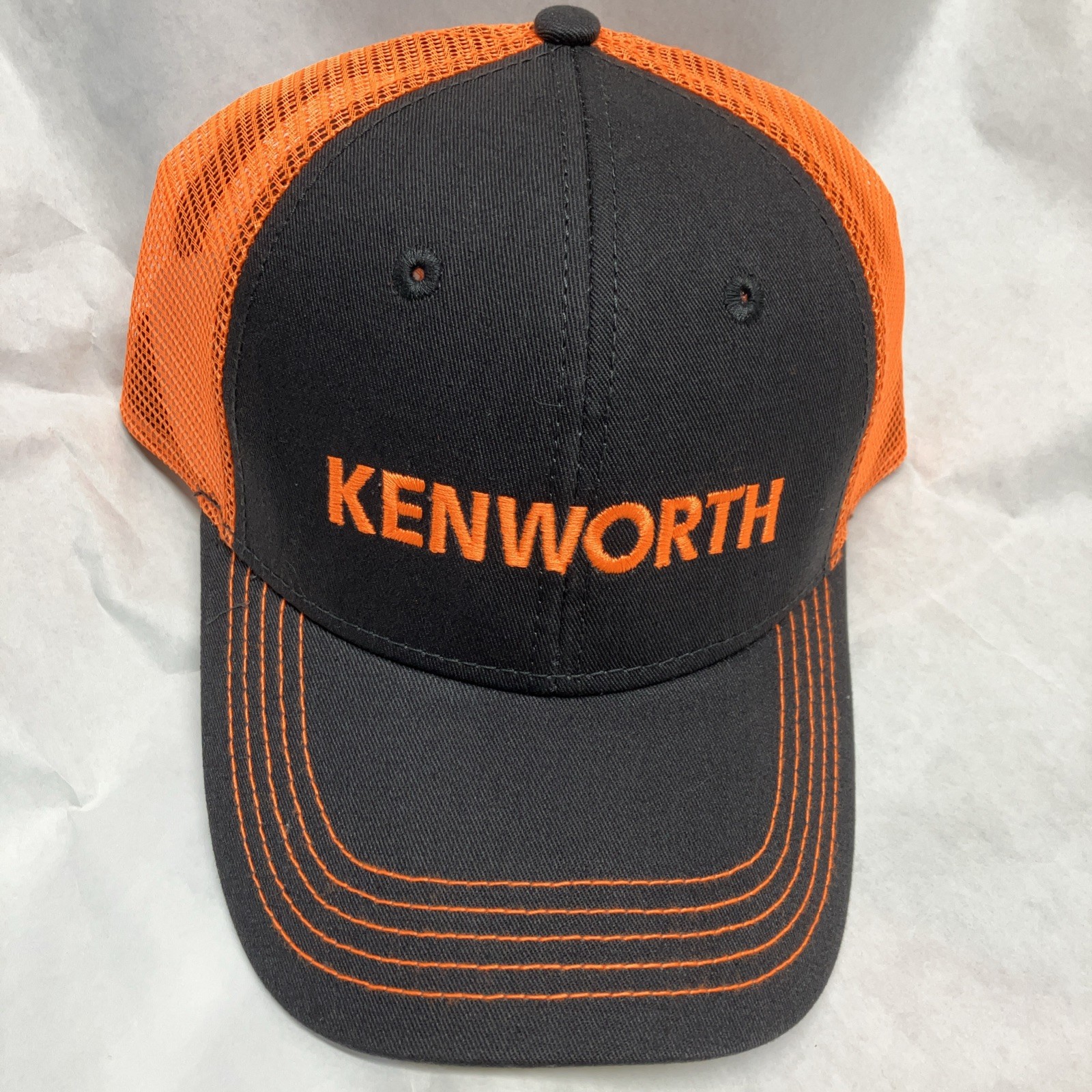Kenworth Trucks Charcoal/Neon Orange Safety Snapback Mesh Cap/Hat NWT